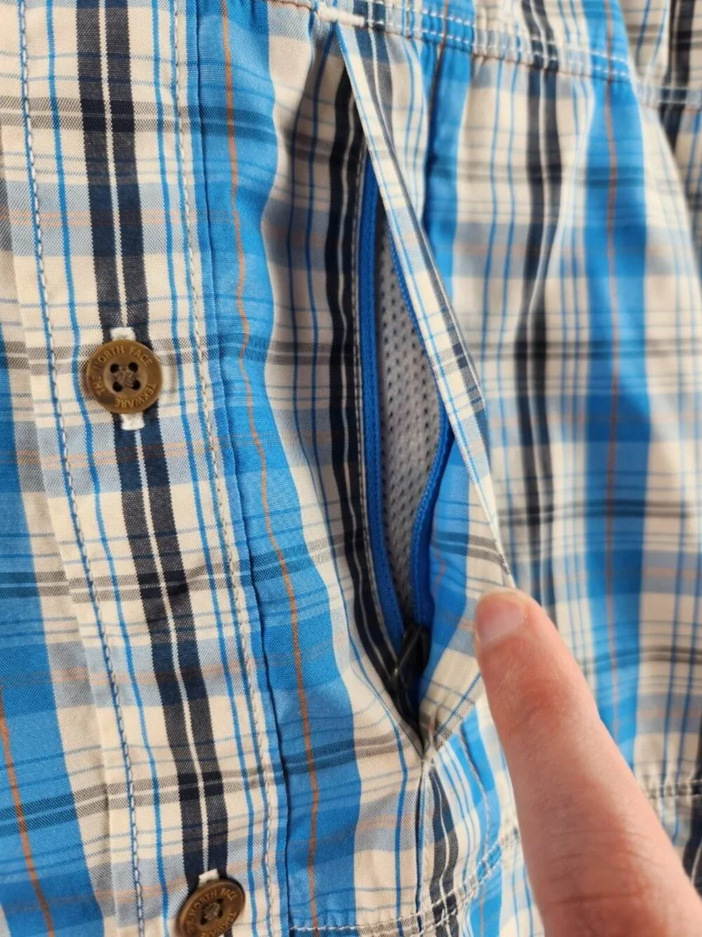 The North Face Short Sleeve Blue Plaid Outdoors Hiking Button Up Shirt Medium